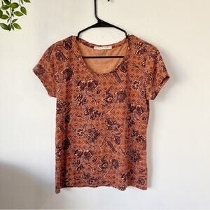 Peruvian Connection Floral Aztec Print Short Sleeve Top Sz S